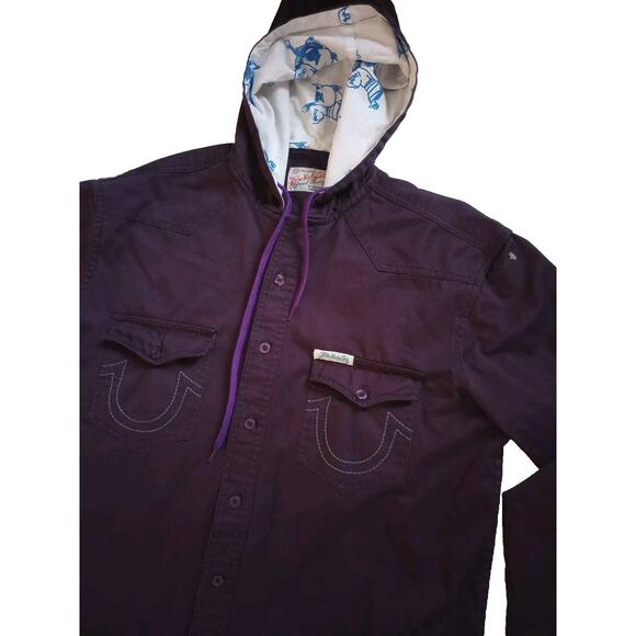 True Religion Hoodie Mens XL Vtg Y2K Long Sleeve Button Up Embroidered Jacket - Picture 2 of 11